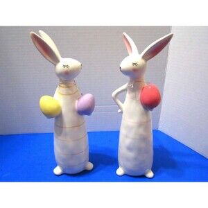 New Martha Stewart Easter Bunny Rabbits Spring Home Decor Set of 2 Ceramic